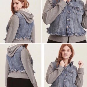 DISTRESSED DENIM & FLEECE JACKET NWT 2X PLUS SIZE